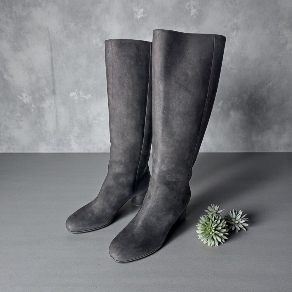 Max Mara Maxmara Black Suede Knee Hight Boots EU 37 US 7 Round 2" Heel NEW $975